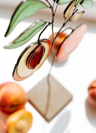 Интерьерная скульптура персик, растение из витражного стекла, декор на стол, домашний уют4 фото