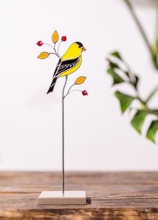 Склянний птах щиголь, домашній декор у вітражній техніці tiffany7 фото
