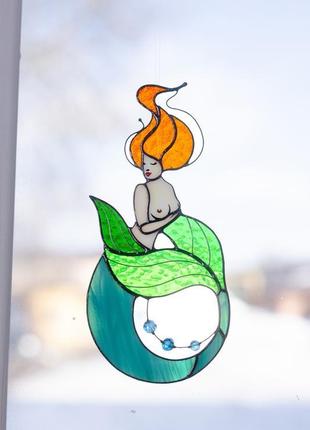 Ловець сонця русалка у вітражній техніці tiffany, домашній декор, декор для вечірки2 фото