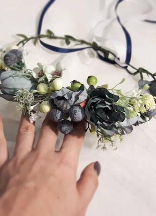 Венок синий. венок на голову