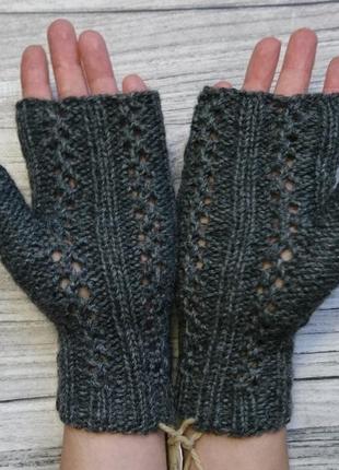 Серые женские митенки - женские митенки bonami - шерстяные перчатки без пальцев4 фото