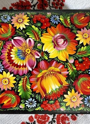 Шкатулка петриківський розпис 15 см «квітковий колорит»2 фото