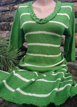Летнее хлопковое платье - вязаное платье из хлопковой пряжи - зеленое платье4 фото