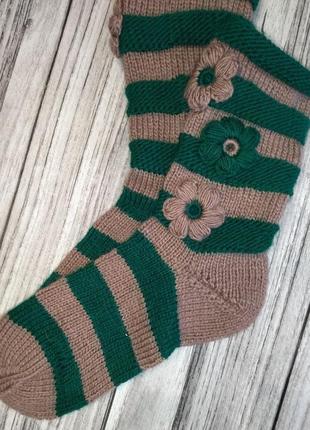 Красивые женские носки - идея для подарка - вязаные носки в полоску4 фото