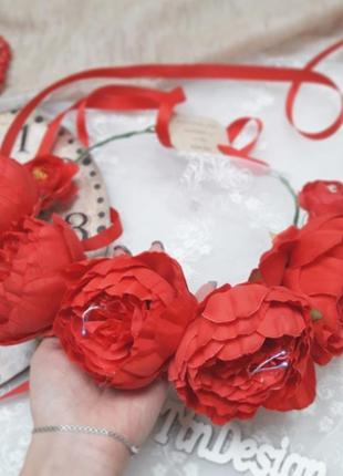 Венок украинский на голову красный