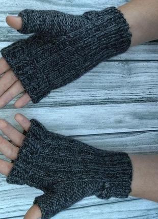 Комплект серый мужской бафф снуд и зимние перчатки-митенки на заказ5 фото