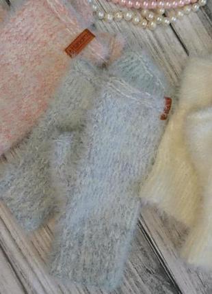 Женские вязаные митенки - перчатки без пальцев (серые) - зимние рукавички в подарок7 фото