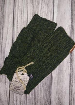 Зимние мужские митенки - вязаные перчатки для мужчин (хаки)