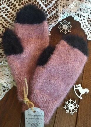 В'язані рукавиці - пухнасті рукавички на дівчинку1 фото