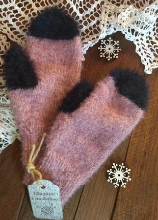 В'язані рукавиці - пухнасті рукавички на дівчинку3 фото