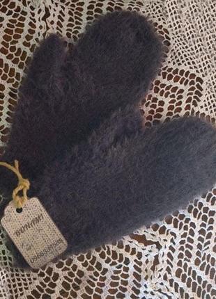 Зимние теплые варежки - пушистые рукавички - шерстяные женские варежки1 фото