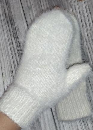 Вязаные варежки - пушистые рукавички - теплые женские варежки4 фото