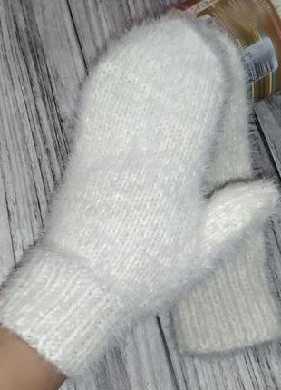 Вязаные варежки - пушистые рукавички - теплые женские варежки2 фото