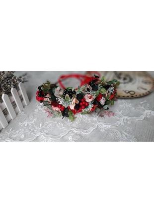 Вінок український на голову в чорних і червоних тонах