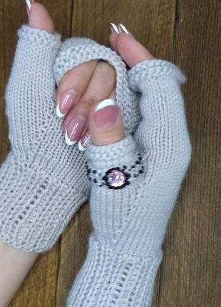 Элегантные женские митенки с шерсти baby came- митенки с колечком - перчатки без...