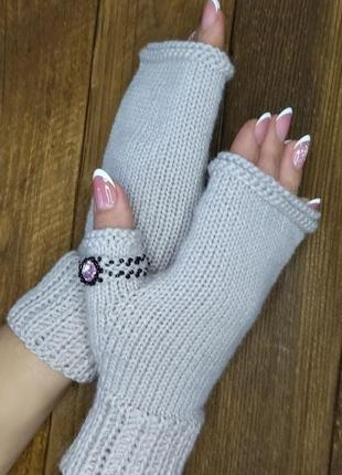 Елегантні жіночі мітенки - мітенки з колечком - рукавички без пальців із мериносу1 фото