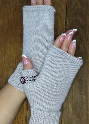 Элегантные женские митенки с шерсти baby came- митенки с колечком - перчатки без...