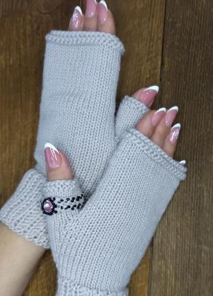 Элегантные женские митенки с шерсти baby came- митенки с колечком - перчатки без...