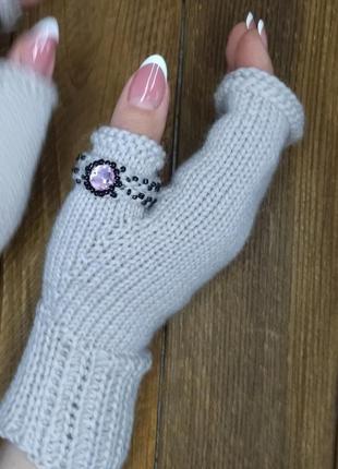 Элегантные женские митенки с шерсти baby came- митенки с колечком - перчатки без...