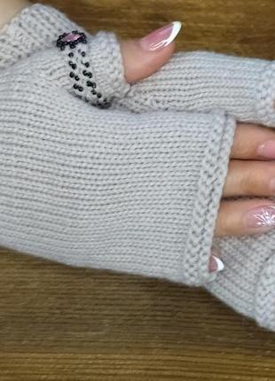 Элегантные женские митенки с шерсти baby came- митенки с колечком - перчатки без...