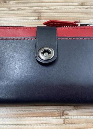 Женский кошелек-клатч из натуральной кожи, красный, черный5 фото