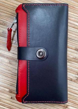 Жіночий гаманець-клатч із натуральної шкіри, червоний, чорний3 фото