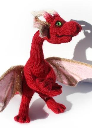 Червоний дракон, авторська іграшка ручної роботи1 фото