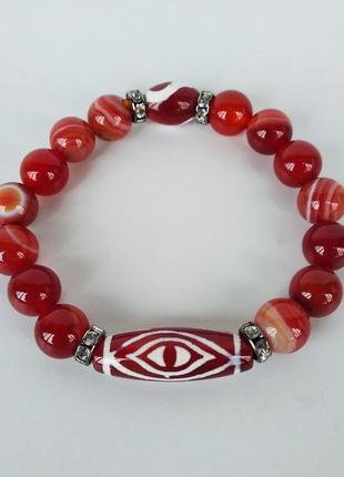 Браслет- амулет с тибетской  бусиной дзи "2 глаза феникса"