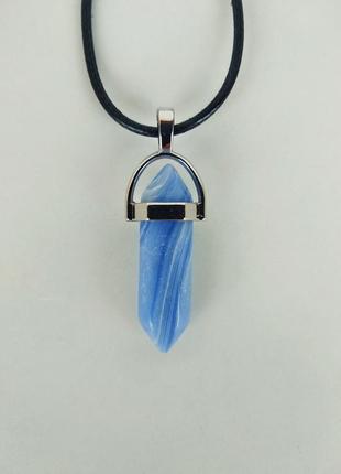 Підвіска " кристалл " на шнурку, натуральний камінь блакитний агат