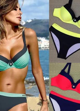 Чёрный купальник женский раздельный, купальник на высокой посадке, купальник с высокими плавками модный