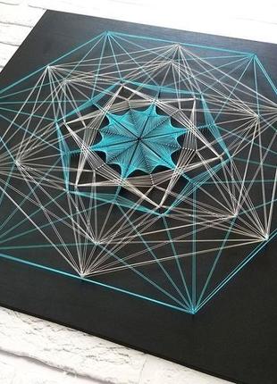 Стринг арт кристал, сакральна геометрія, чорний декор, бірюза панно9 фото