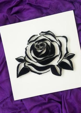 Стринг арт роза, картина нитками, черно белое панно, изонить, белый декор на стену