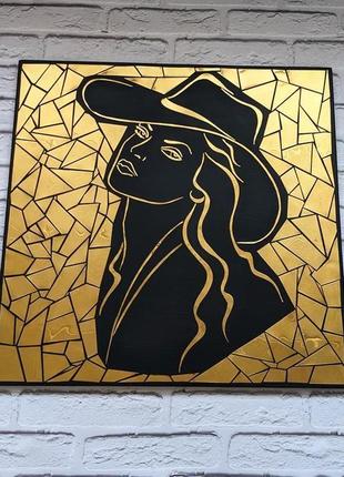 Картина дама в шляпе, зеркальная картина, панно из металла, арт4 фото