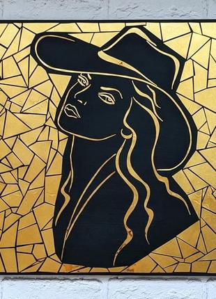 Картина дама в капелюсі, дзеркальна картина, панно з металу, арт