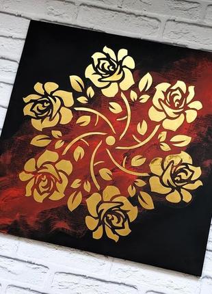 Картина золотая роза, панно из металла, зеркальное панно, арт металл2 фото
