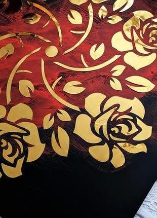 Картина золотая роза, панно из металла, зеркальное панно, арт металл9 фото