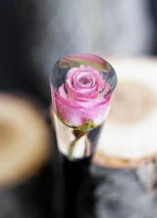Шпилька "маїна" із рожевою трояндою, чорне дерево, прикраса для волосся у подарунок2 фото
