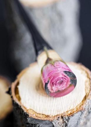Шпилька "маїна" із рожевою трояндою, чорне дерево, прикраса для волосся у подарунок4 фото