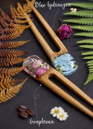 Шпилька для волосся "жадана" ручної роботи, заколка із дерева та ювелірної смоли