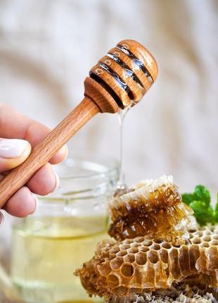 Ложка для меду, із деревини дуба та ювелірної смоли, із рослиною в смолі, сувенір для меду6 фото