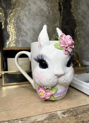 Чашка с кроликом, зайчик лепка,кролик из полимерной глины3 фото