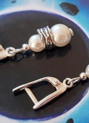 Вишукані срібні сережки з перлами2 фото