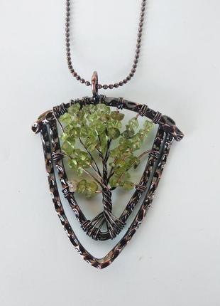 Кулон " дерево" из натуральных камней на цепочке1 фото