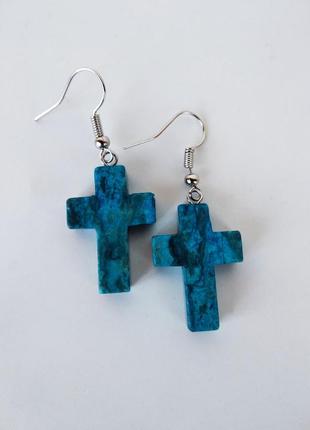 Сережки " хрестики " з натурального агата