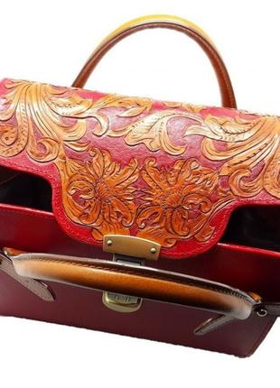 Женская сумка ручной работы кожаная torrer красная2 фото