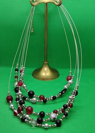 Чокер кольє намисто 5 ниток прикраса аксесуар намистини бісер дріт 268 - 16,83грм - 43-50 довжина