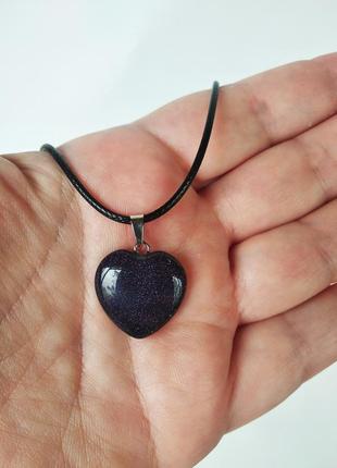 Кулон сердце, натуральный камень авантюрин на кожаном шнурке3 фото