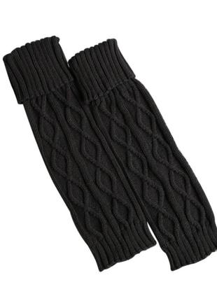 Черные теплые гетры по колено вязанные тёплые текстурные3 фото