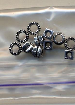 Бусины металлические микс 10 шт., различный дизайн серебристые 4-7 мм1 фото