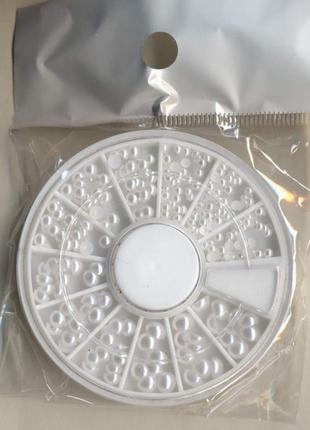 Полубусины белые 2-4 мм жемчужные акрил, кабошоны в колесе органайзер1 фото